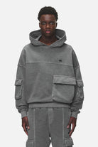 Pegador Harvey Terry Cargo Boxy Hoodie Vintage Grey Hauptansicht aus der Never Too Late Kollektion für Herren