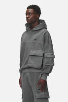 Pegador Harvey Terry Cargo Boxy Hoodie Vintage Grey Seitenansicht aus der Never Too Late Kollektion für Herren