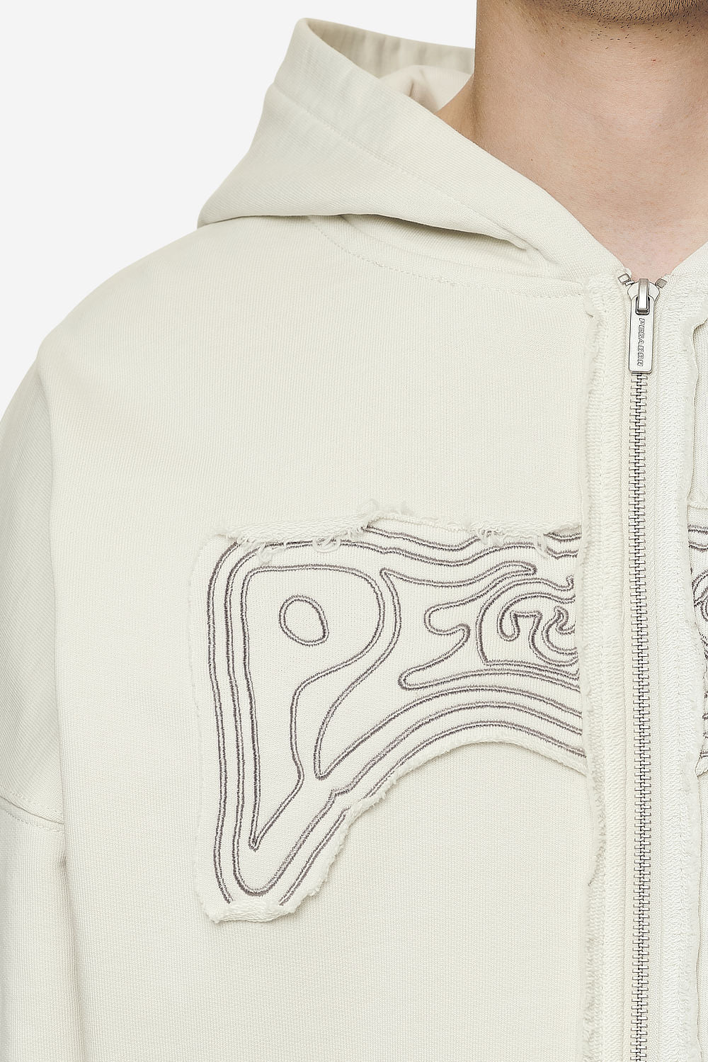 Pegador Avon Boxy Sweat Jacket Washed Salty Cream Detailshot aus der Next Wave Kollektion für Herren