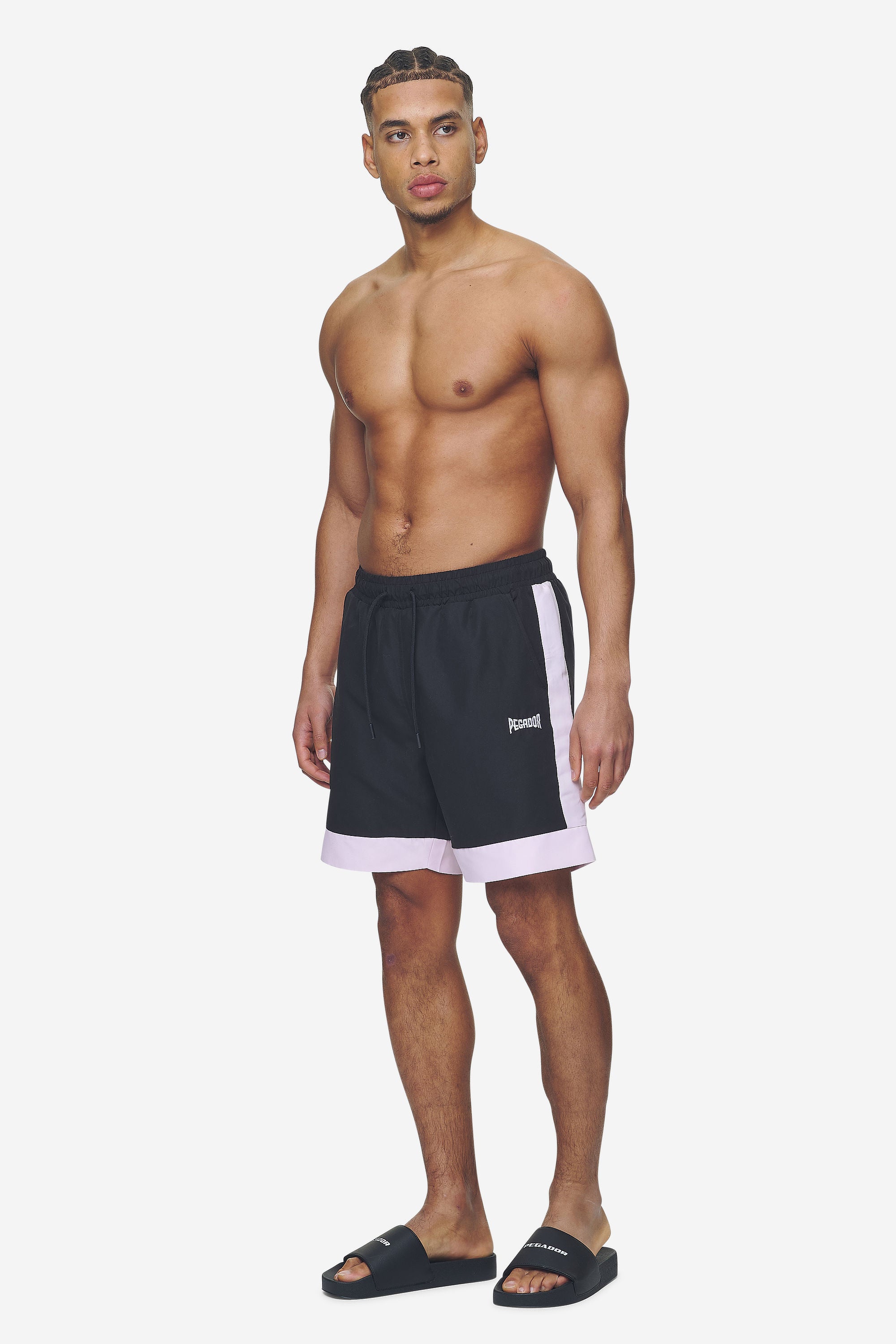 Pegador Vicente Swim Shorts Black Bubblegum Ganzkörper Bild aus der Next Wave Kollektion für Herren