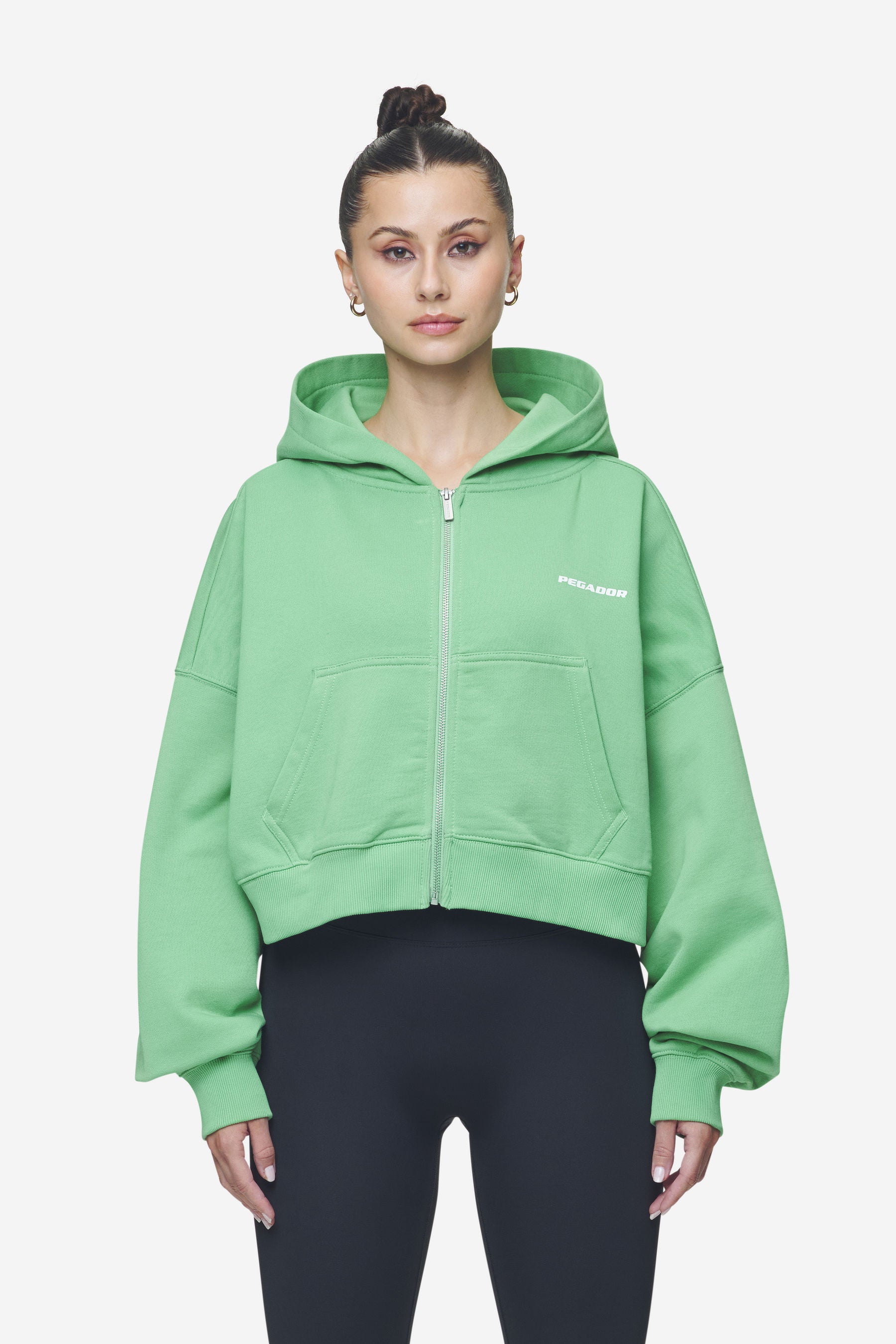 Lana Logo Cropped Sweat Jacket Washed Peppermint Green White PEGADOR