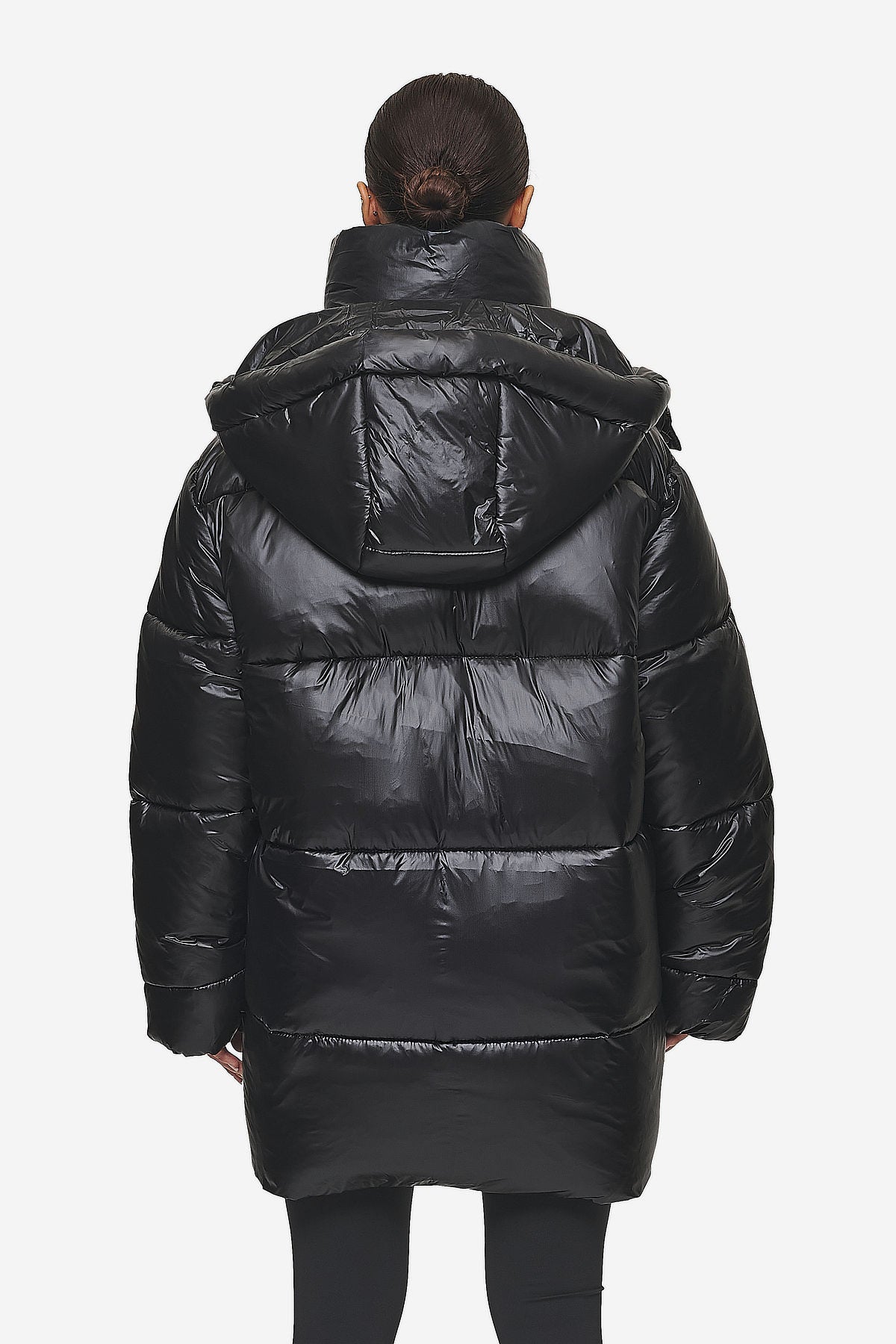 Fashion black glossy puffer coat