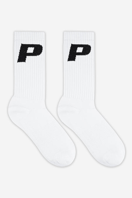 P Logo Socks White Black (Single Pack)