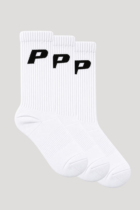 P Logo Socks White Black (3 Pack)